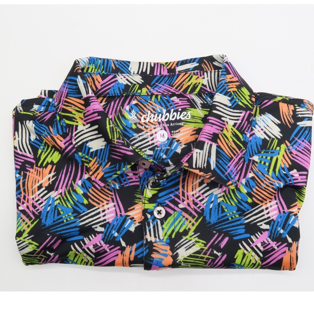 Chubbies Mens Medium Performance Polo Shirt Abstract Scribble Print Multi Color